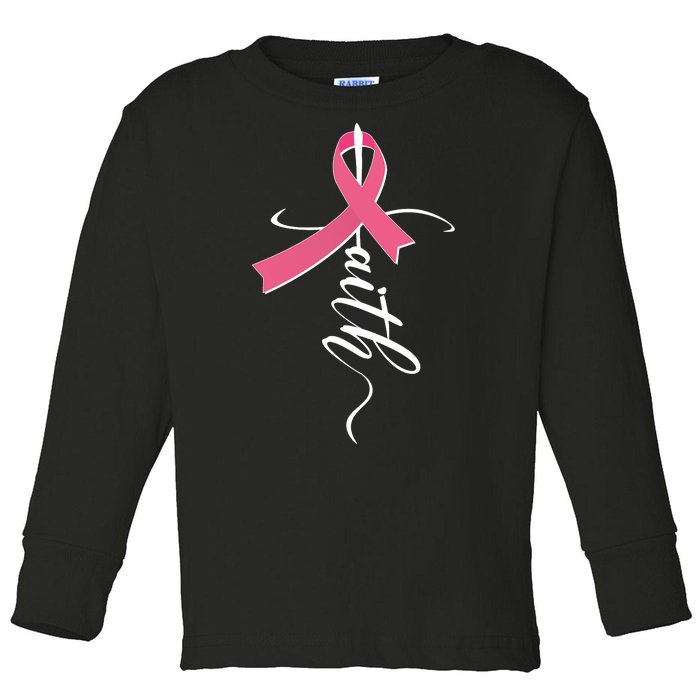 Faith Breast Cancer Awareness Ribbon Toddler Long Sleeve Shirt