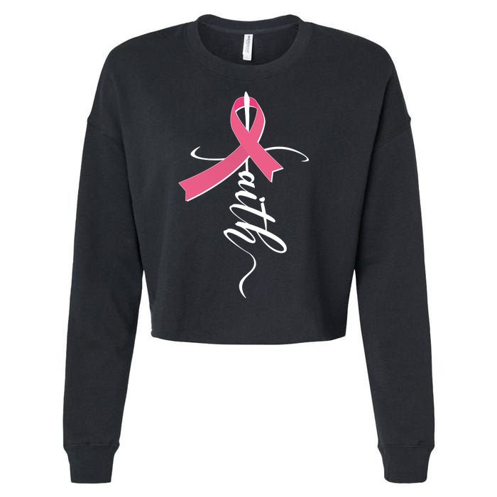 Faith Breast Cancer Awareness Ribbon Cropped Pullover Crew