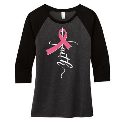 Faith Breast Cancer Awareness Ribbon Women's Tri-Blend 3/4-Sleeve Raglan Shirt