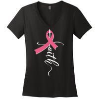 Faith Breast Cancer Awareness Ribbon Women's V-Neck T-Shirt