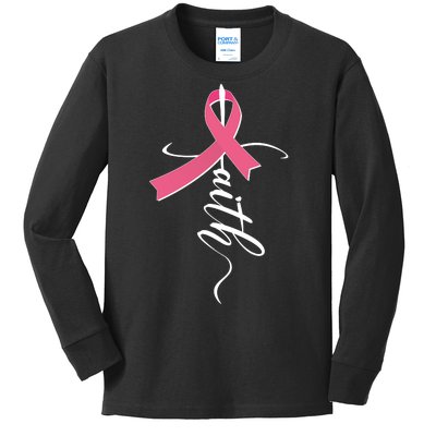 Faith Breast Cancer Awareness Ribbon Kids Long Sleeve Shirt