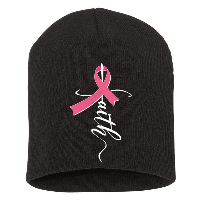 Faith Breast Cancer Awareness Ribbon Short Acrylic Beanie