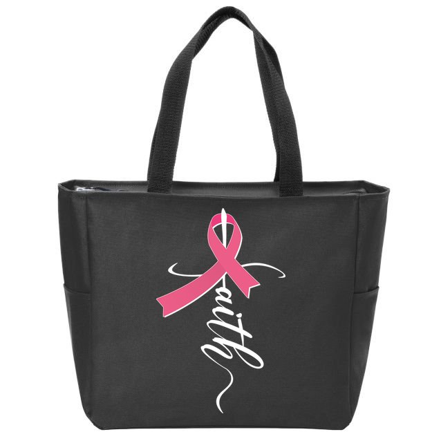 Faith Breast Cancer Awareness Ribbon Zip Tote Bag