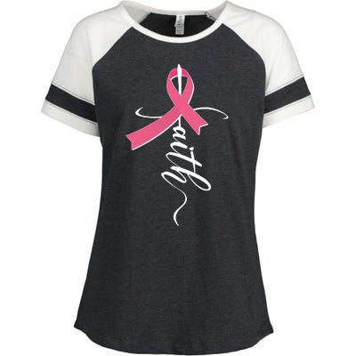 Faith Breast Cancer Awareness Ribbon Enza Ladies Jersey Colorblock Tee