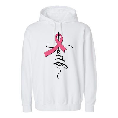 Faith Breast Cancer Awareness Ribbon Garment-Dyed Fleece Hoodie