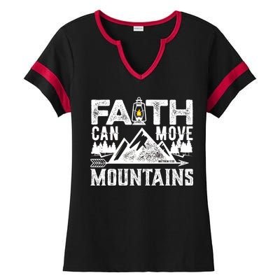 Faith Can Move Mountains - Matthew 17.20 Bible Verse Ladies Halftime Notch Neck Tee