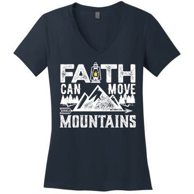 Faith Can Move Mountains - Matthew 17.20 Bible Verse Women's V-Neck T-Shirt