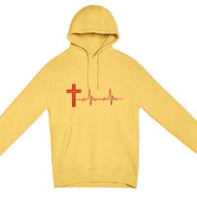 Faith Cross Heartbeat Pulse Premium Pullover Hoodie