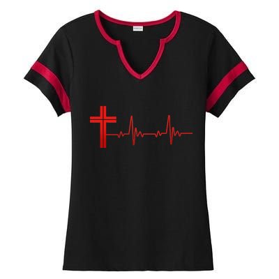 Faith Cross Heartbeat Pulse Ladies Halftime Notch Neck Tee