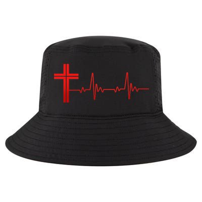 Faith Cross Heartbeat Pulse Cool Comfort Performance Bucket Hat