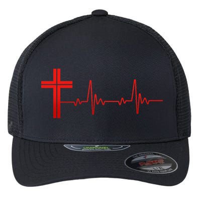 Faith Cross Heartbeat Pulse Flexfit Unipanel Trucker Cap