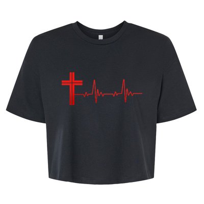 Faith Cross Heartbeat Pulse Bella+Canvas Jersey Crop Tee