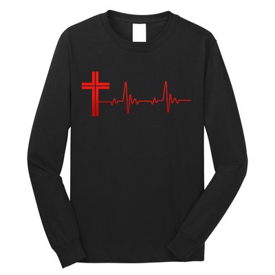 Faith Cross Heartbeat Pulse Long Sleeve Shirt