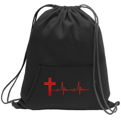 Faith Cross Heartbeat Pulse Sweatshirt Cinch Pack Bag