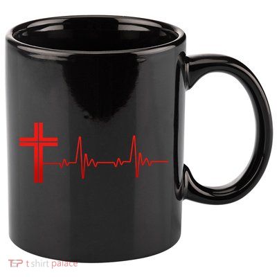 Faith Cross Heartbeat Pulse 11oz C Handle Ceramic Mug