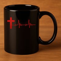 Faith Cross Heartbeat Pulse 11oz C Handle Ceramic Mug
