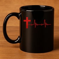 Faith Cross Heartbeat Pulse 11oz C Handle Ceramic Mug