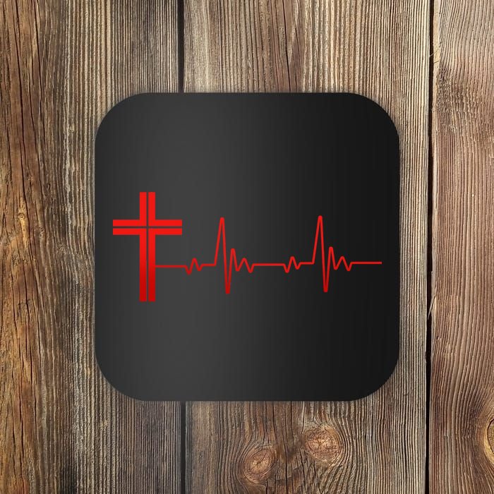 Faith Cross Heartbeat Pulse Coaster