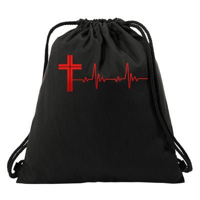 Faith Cross Heartbeat Pulse Drawstring Bag