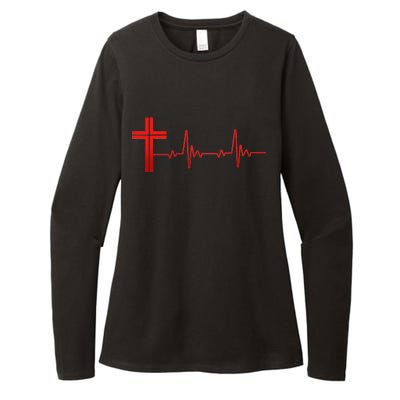 Faith Cross Heartbeat Pulse Womens CVC Long Sleeve Shirt