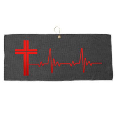 Faith Cross Heartbeat Pulse Large Microfiber Waffle Golf Towel