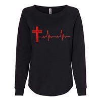 Faith Cross Heartbeat Pulse Womens California Wash Sweatshirt