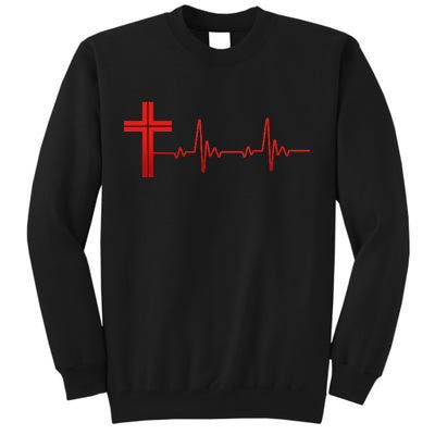 Faith Cross Heartbeat Pulse Tall Sweatshirt