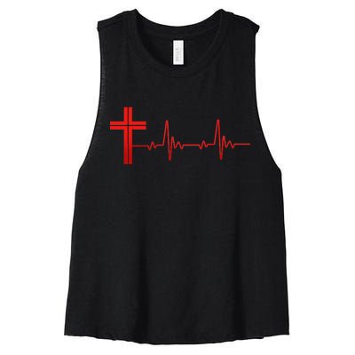 Faith Cross Heartbeat Pulse Women's Racerback Cropped Tank