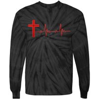 Faith Cross Heartbeat Pulse Tie-Dye Long Sleeve Shirt