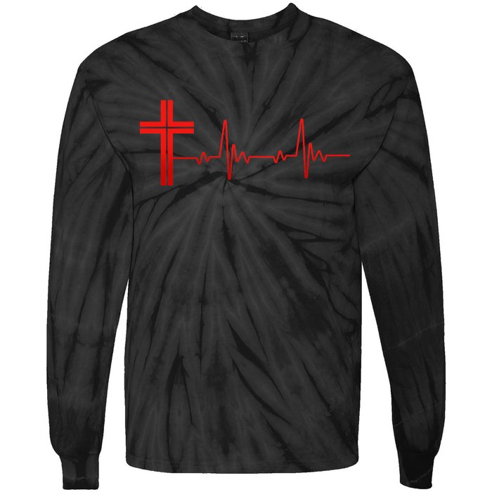 Faith Cross Heartbeat Pulse Tie-Dye Long Sleeve Shirt