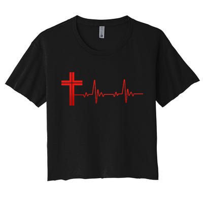 Faith Cross Heartbeat Pulse Women's Crop Top Tee