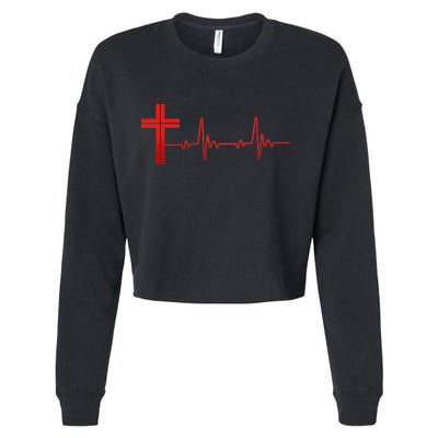 Faith Cross Heartbeat Pulse Cropped Pullover Crew