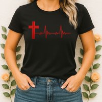 Faith Cross Heartbeat Pulse Womens T-Shirt
