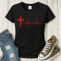 Faith Cross Heartbeat Pulse Womens T-Shirt