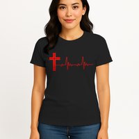Faith Cross Heartbeat Pulse Womens T-Shirt