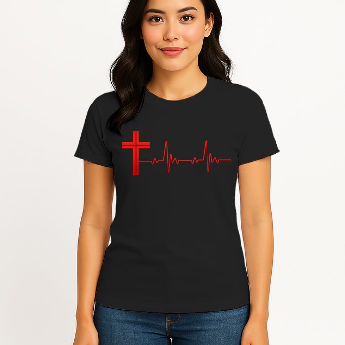 Faith Cross Heartbeat Pulse Womens T-Shirt