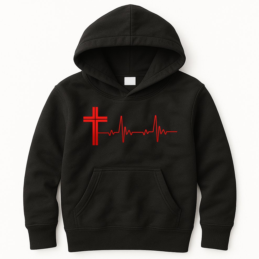 Faith Cross Heartbeat Pulse Kids Hoodie