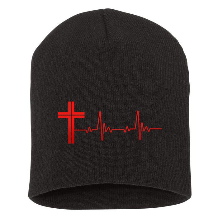 Faith Cross Heartbeat Pulse Short Acrylic Beanie