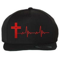 Faith Cross Heartbeat Pulse Wool Snapback Cap