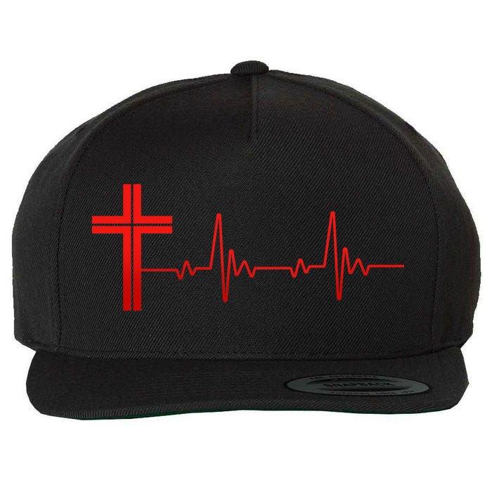 Faith Cross Heartbeat Pulse Wool Snapback Cap