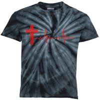 Faith Cross Heartbeat Pulse Kids Tie-Dye T-Shirt