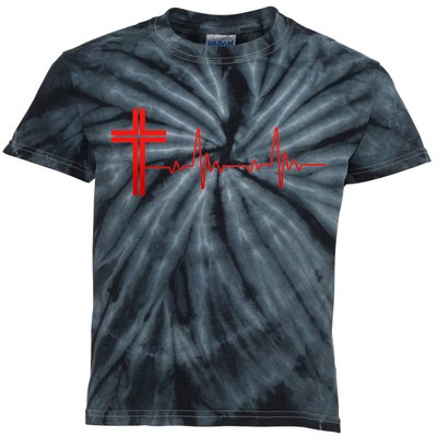 Faith Cross Heartbeat Pulse Kids Tie-Dye T-Shirt