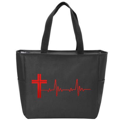 Faith Cross Heartbeat Pulse Zip Tote Bag