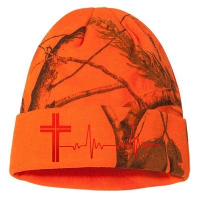 Faith Cross Heartbeat Pulse Kati Licensed 12" Camo Beanie