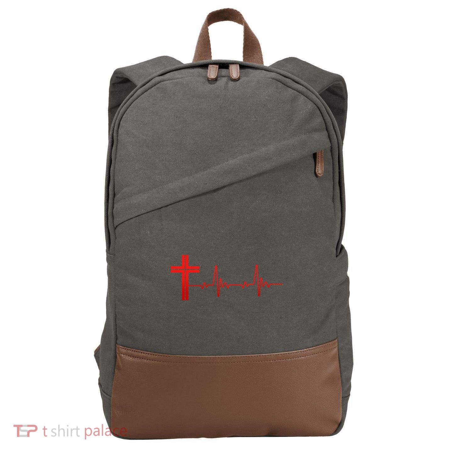 Faith Cross Heartbeat Pulse Cotton Canvas Backpack