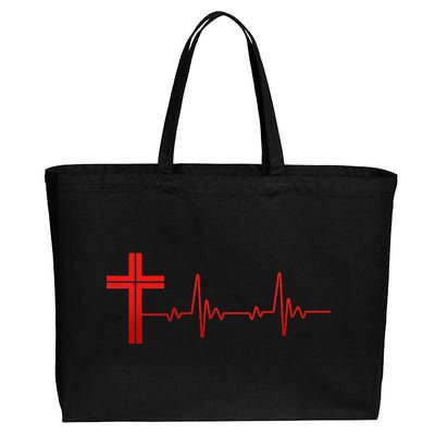 Faith Cross Heartbeat Pulse Cotton Canvas Jumbo Tote