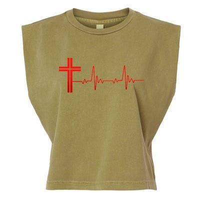 Faith Cross Heartbeat Pulse Garment-Dyed Women's Muscle Tee