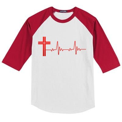 Faith Cross Heartbeat Pulse Kids Colorblock Raglan Jersey