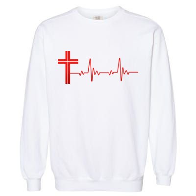 Faith Cross Heartbeat Pulse Garment-Dyed Sweatshirt