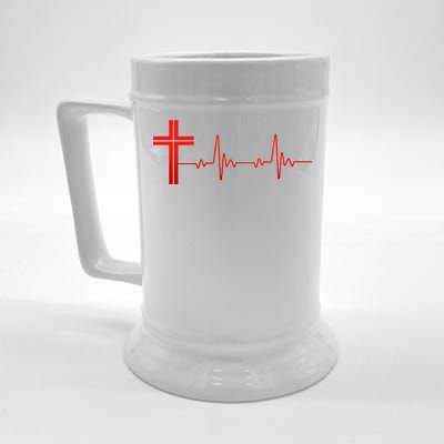 Faith Cross Heartbeat Pulse Beer Stein